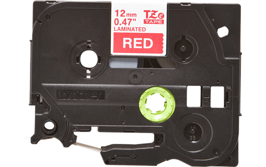 Eredeti Brother TZe-435 laminált szalag – Piros alapon fehér, 12mm széles 2