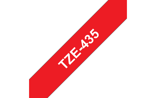 Oryginalna taśma TZe-435 firmy Brother – biały nadruk na czerwonym tle, 12 mm szerokości