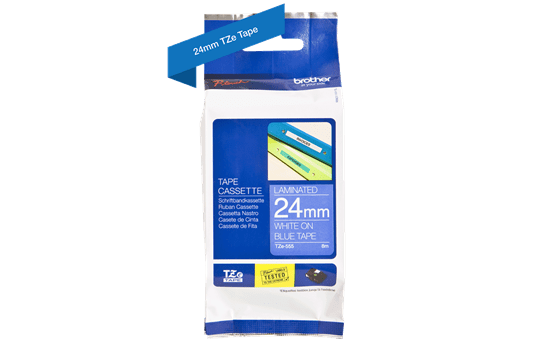 Genuine Brother TZe-555 Labelling Tape Cassette – White On Blue, 24mm wide 2