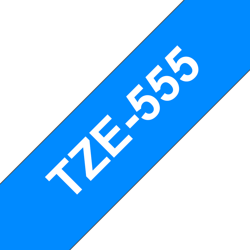 Genuine Brother TZe-555 - бял текст на синя ламинирана лента, ширина 24mm