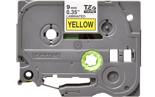 Original Brother TZe621 merketape – sort på gul, 9 mm bred 2