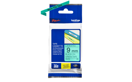 Genuine Brother TZe-721 Labelling Tape Cassette – Black on Green, 9mm wide 3