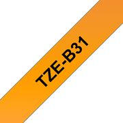 Oryginalna taśma fluorescencyjna TZe-B31 firmy Brother – czarny nadruk na pomarańczowym fluorescencyjnym tle, 12 mm szerokości