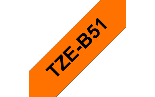 Original Brother TZeB51 merketape – sort på fluorescerende oransje, 24 mm bred