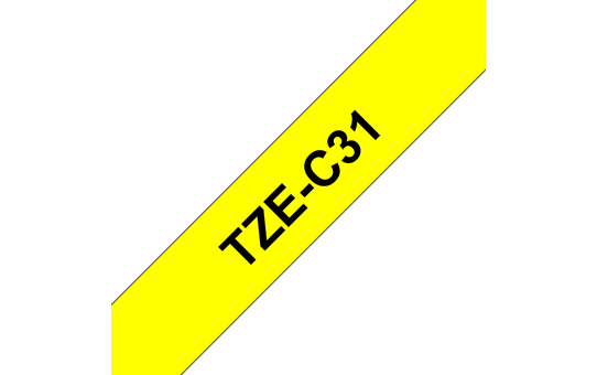 Casetă cu bandă de etichete originală Brother TZe-C31 – negru pe galben fluorescent, lățime de 12 mm