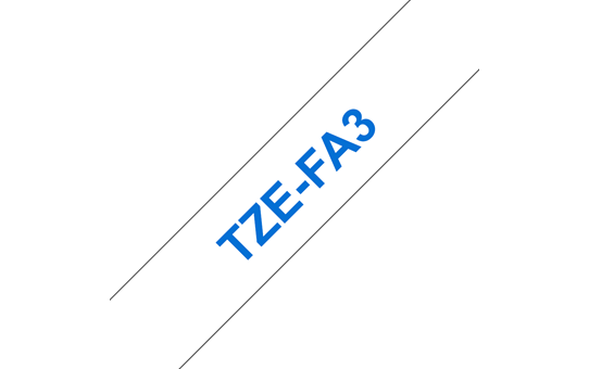Oriģinālā Brother TZe-FA3 gludināmas auduma lentes kasete – zilas drukas balta, 12mm plata