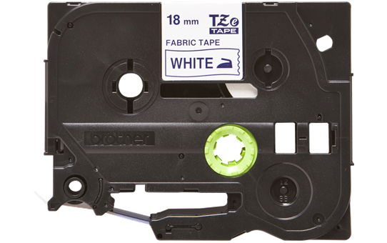 Oriģināla Brother TZe-FA4 gludināma auduma lentes kasete – zilas drukas balta, 18mm plata 2