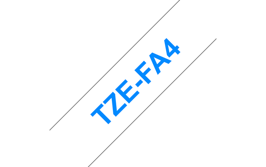 Originali Brother TZe-FA4 medžiaginės juostos kasetė – mėlynos raidės baltame fone, 18 mm pločio