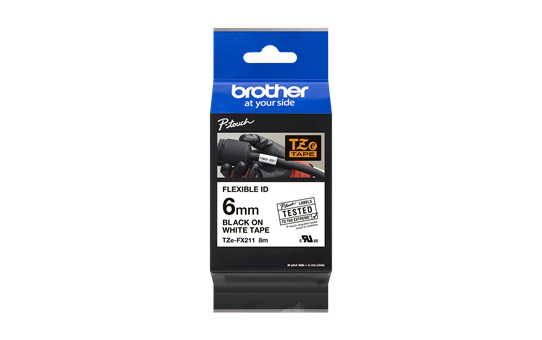 Origināla Brother TZe-FX211 uzlīmju lentes kasete – melna drukas balta, 6mm plata 3