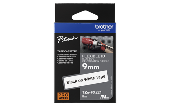 Origināla Brother TZe-FX221 uzlīmju lentes kasete – melna drukas balta, 9mm plata 3