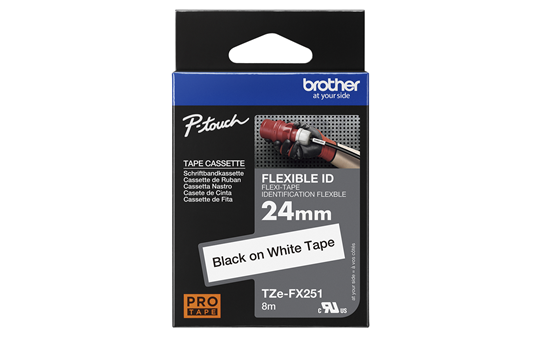 Origināla Brother TZe-FX251 uzlīmju lentes kasete – melna drukas balta, 24mm plata 3
