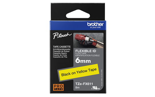Original Brother TZeFX611 fleksibel ID merketape – sort på gul, 6 mm bred 3