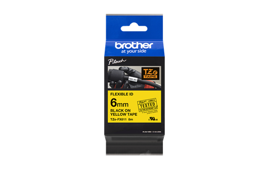 Casetă cu bandă de etichete originală Brother TZe-FX611 – negru pe galben flexibilă ID, lățime de 6 mm 3