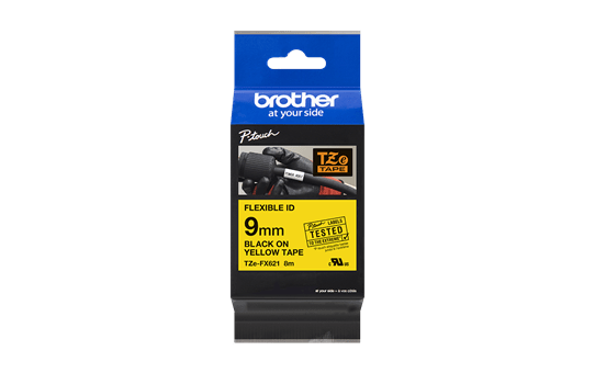 Casetă cu bandă de etichete originală Brother TZe-FX621 – negru pe galben flexibilă ID, lățime de 9mm 3