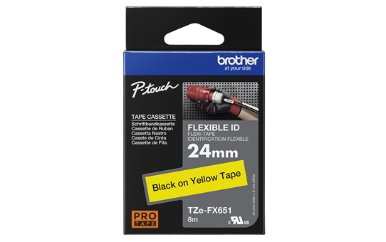 Oriģināla Brother TZe-FX651 elastīga ID lenta - melnas drukas, dzeltena, 24mm plata  3