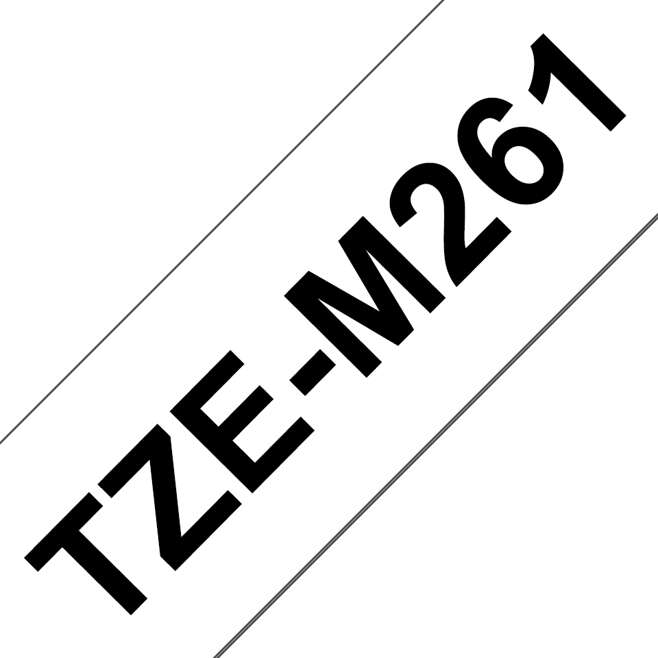 TZe-M261 kaseta z mat laminiranim trakom za označevanje – črn izpis na belem traku - vzorec traku