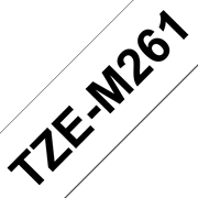 TZe-M261 kaseta z mat laminiranim trakom za označevanje – črn izpis na belem traku - vzorec traku