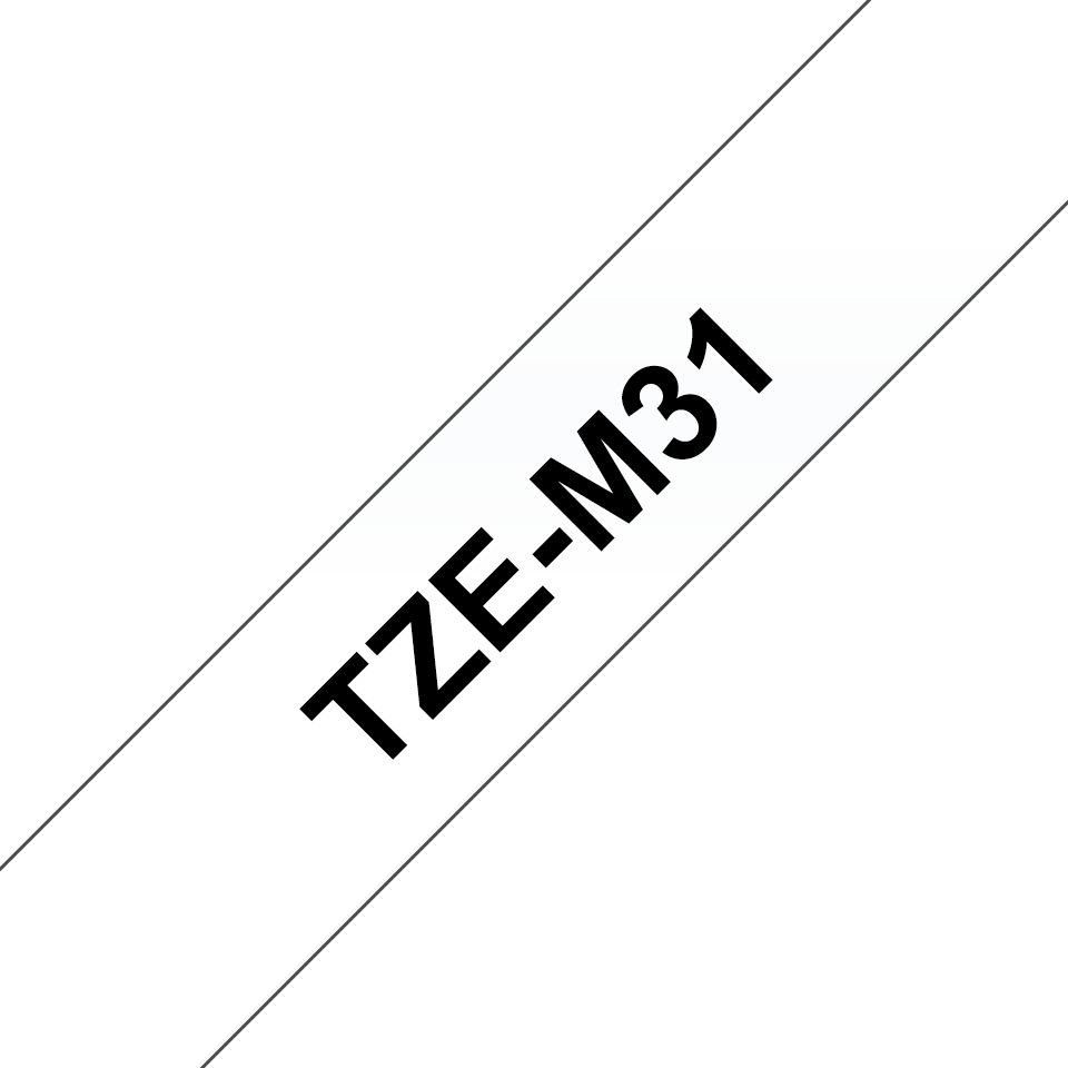 Brother original TZeM31 etikettape – svart på genomskinlig, matt, 12 mm