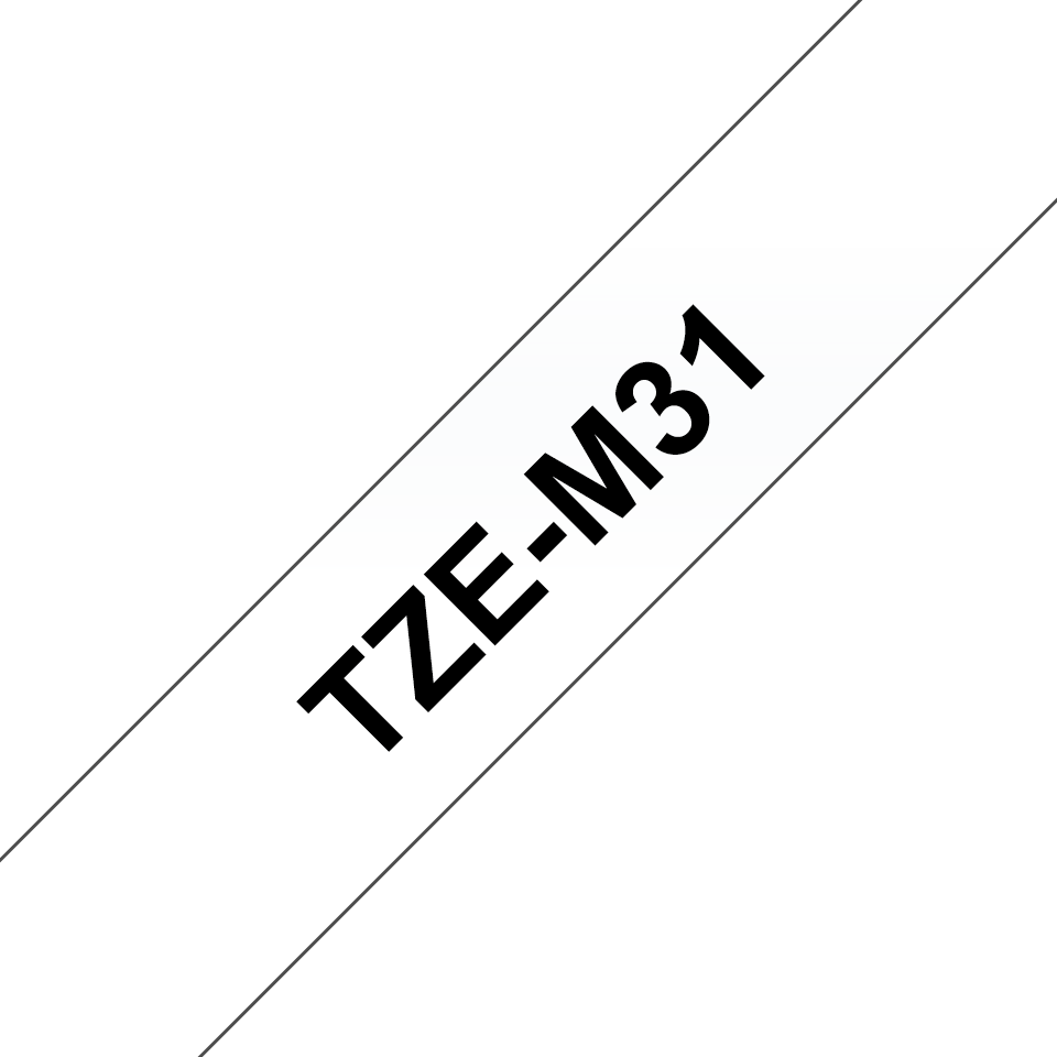 Brother TZeM31 merketape med sort tekst på klar bunn