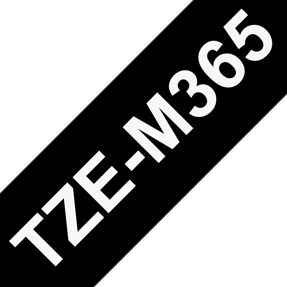 TZe-M365 36mm kaseta z mat laminiranim trakom za označevanje – bel izpis na črnem traku -vzorec traku