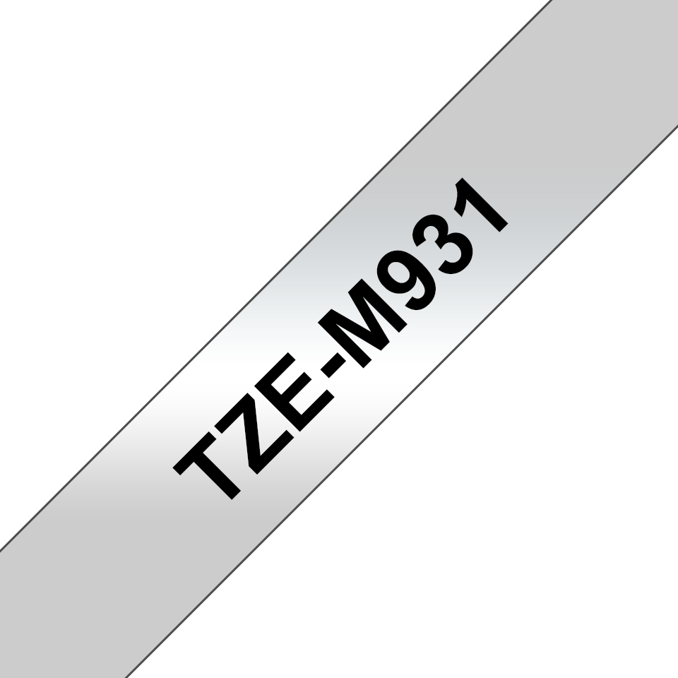 Brother TZeM931 merketape matt med sort tekst på sølv bunn