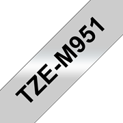 Oryginalna matowa taśma TZe-M951 firmy Brother – czarny nadruk na srebrnym matowym tle, 24mm szerokości