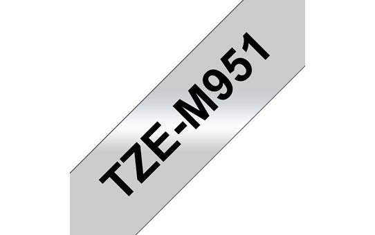 Original Brother TZeM951 merketape – sort på matt sølv, 24 mm bred
