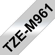 Oryginalna matowa taśma TZe-M961 firmy Brother – czarny nadruk na srebrnym matowym tle, 36mm szerokości