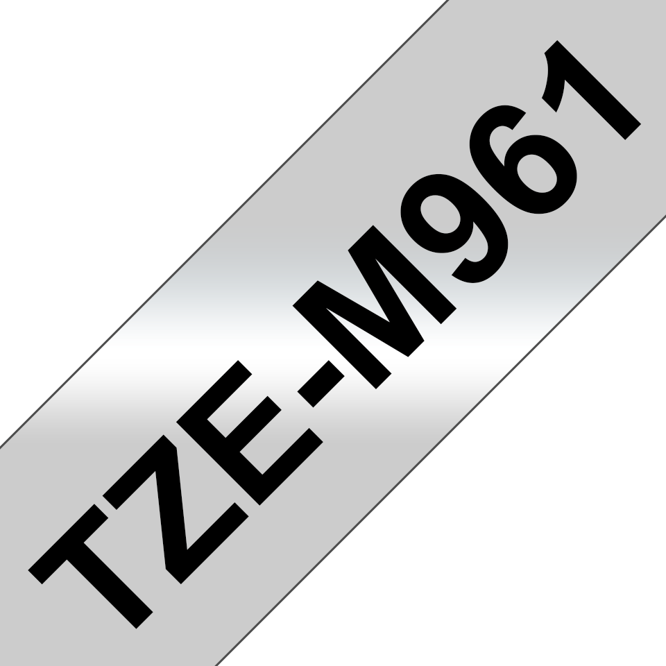 Brother TZeM961 matt merketape med sort tekst på sølv bunn 
