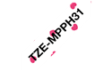 Brother original TZeMPPH31 merketape - sort tekst på matt hvit bunn med rosa hjertemønster, 12 mm bred