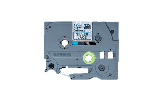 Oriģināla Brother TZe-MPSL31 uzlīmju lentes kasete - melnas drukas, sudraba mežģīnes raksta, 12mm plata 2