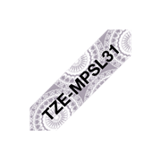 Oryginalna taśma Brother TZe-MPSL31 do drukarek etykiet – czarny nadruk na tle w srebrną koronkę, 12 mm szerokości