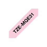 Oryginalna taśma do drukarek etykiet Brother TZe-MQE31 – czarny nadruk na pastelowo różowym tle, o szerokości 12 mm 