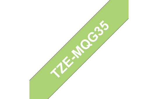 Oryginalna matowa taśma TZe-MQG35 firmy Brother – biała na matowym limonkowym tle, 12 mm szerokości