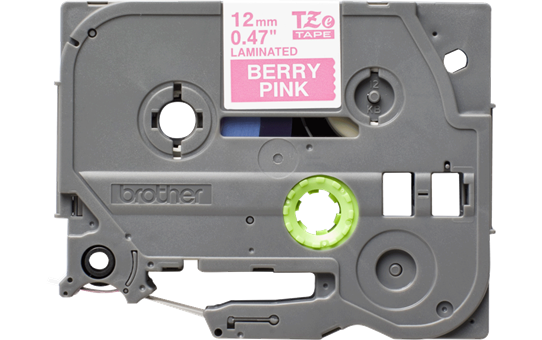Eredeti Brother TZe-MQG35 laminált szalag – Pink alapon fehér, 12mm széles 2