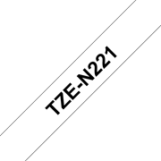 Oryginalna nielaminowana taśma TZe-N221 firmy Brother – czarny nadruk na białym tle, 9mm szerokości
