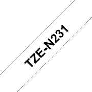 Oryginalna nielaminowana taśma TZe-N231 firmy Brother – czarny nadruk na białym tle, 12mm szerokości