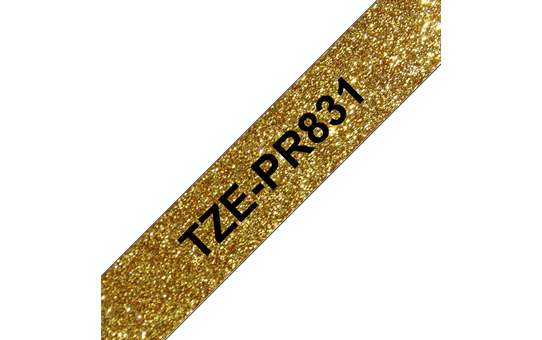 Оригинална лента Brother TZe-PR831 – Черен текст на искрящо златна лента, 12 mm