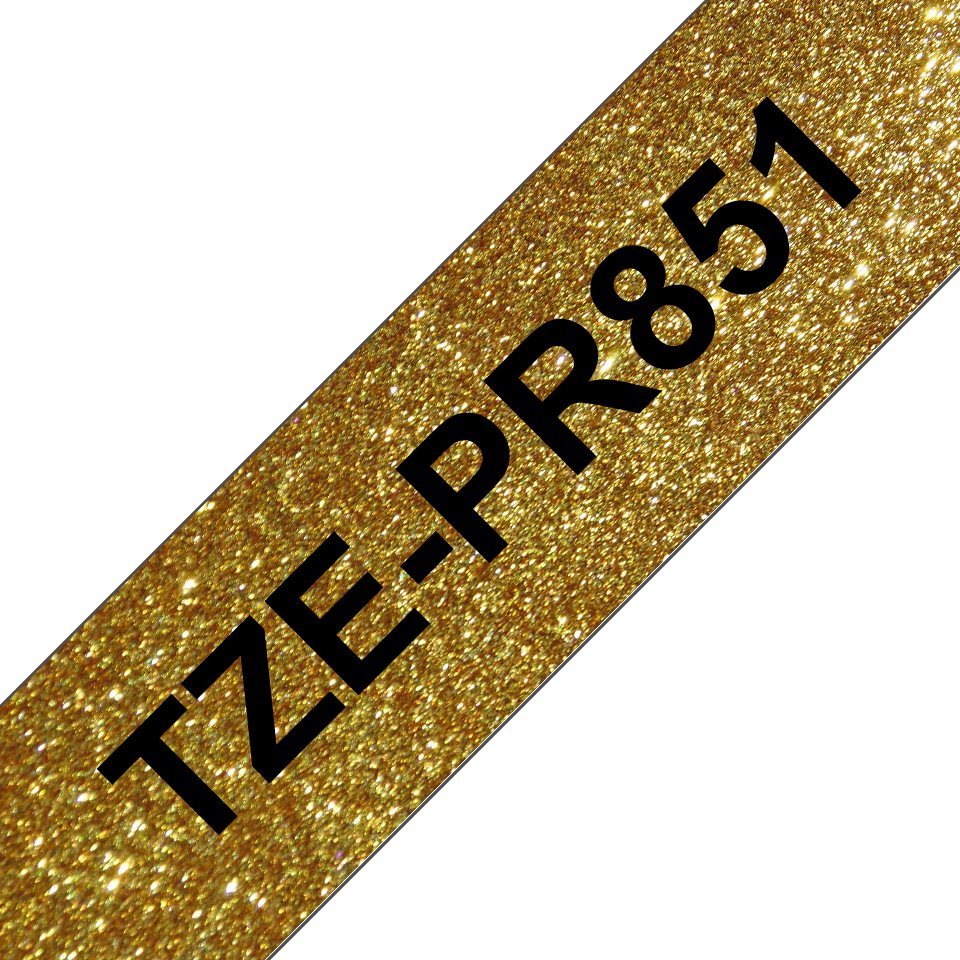 Brother TZePR851 merketape sort på glitrende gull i 24 mm bredde