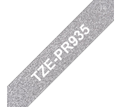TZe-PR935 ruban d'étiquette blanc sur argent premium - 12mm