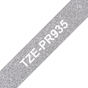 Oryginalna taśma premium TZe-PR935 firmy Brother – biały nadruk na srebrnym tle, 12 mm szerokości