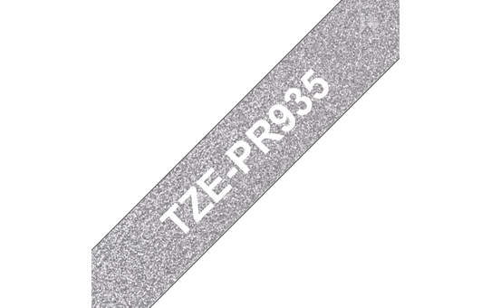 Brother original TZe-PR935 etikettape– Vit på glittrande silver, 12 mm bred