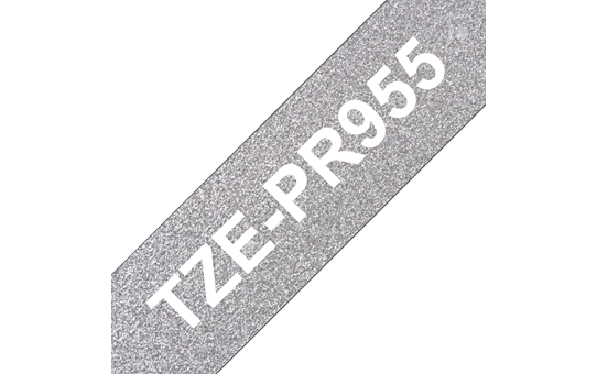 Оригинална лента Brother TZe-PR955 – Бял текст на искряща сребърна лента, 24 mm