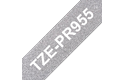 Original Brother TZe-PR955 tape – hvid på glimtende sølv, 24 mm bred