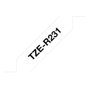 Oryginalna taśma wstążkowa TZe-R231 firmy Brother – czarny nadruk na biały tle, 12mm szerokości