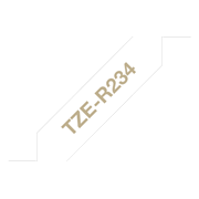 Oryginalna taśma wstążkowa Brother TZe-R234  – złoty nadruk na białym tle, 12 mm szerokości