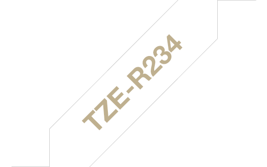 Oriģināla Brother TZe-R234 auduma lentes kasete – zelta drukas balta, 12mm plata
