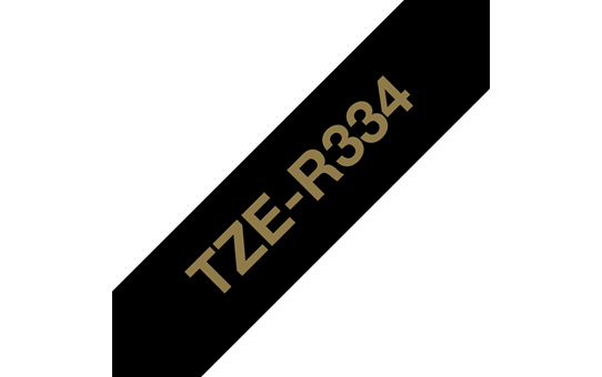 Brother TZe-R334 Касета с лента за панделки, златен текст на черен фон