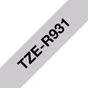 Oryginalna taśma wstążkowa Brother TZe-R931 – czarny nadruk na srebrnym tle, 12 mm szerokości