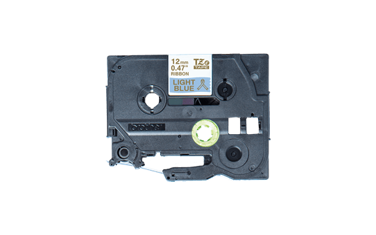 Oriģināla Brother TZe-RL34 auduma lentes kasete – zelta drukas gaiši zila, 12mm plata 2